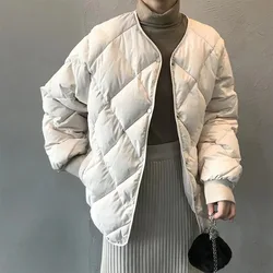 Fashion Quilted Coats Long Sleeved Women's Bread Down Cotton Jacket Solid Color Long Sleeves Collarless Streetwear Autumn Winter