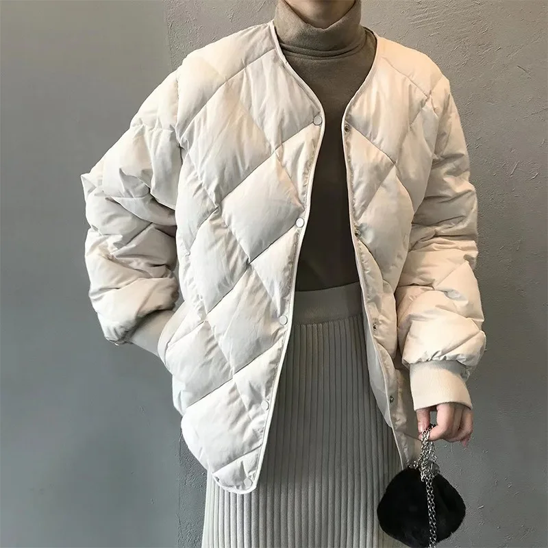 Fashion Quilted Coats Long Sleeved Women's Bread Down Cotton Jacket Solid Color Long Sleeves Collarless Streetwear Autumn Winter