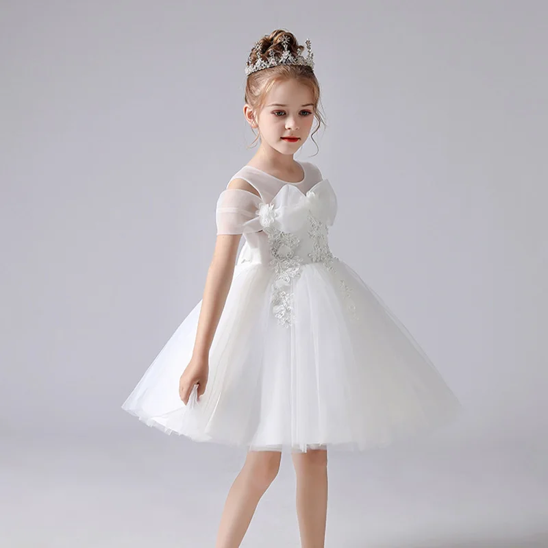 Kids Flower Girls White Pink Tulle Tutu Princess Mini Dress for Birthday Pageant Wedding Party Gown 2-6Y 2023 Summer