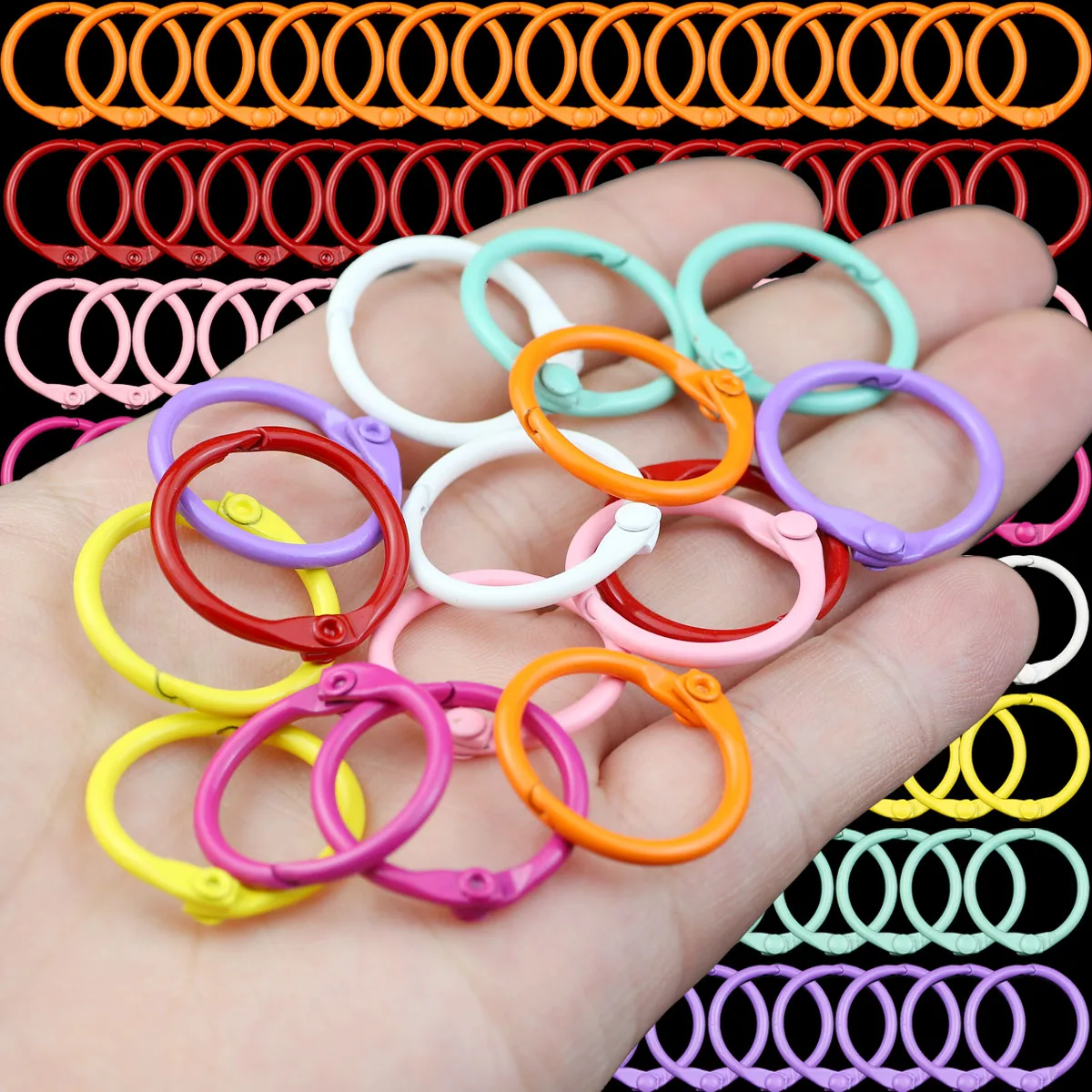 24mm 5-50pcs Round Mixed Colors Snap Ring Carabiner Colorful Lacquered Connector Keychain For Jewelry Making DIY Accessories