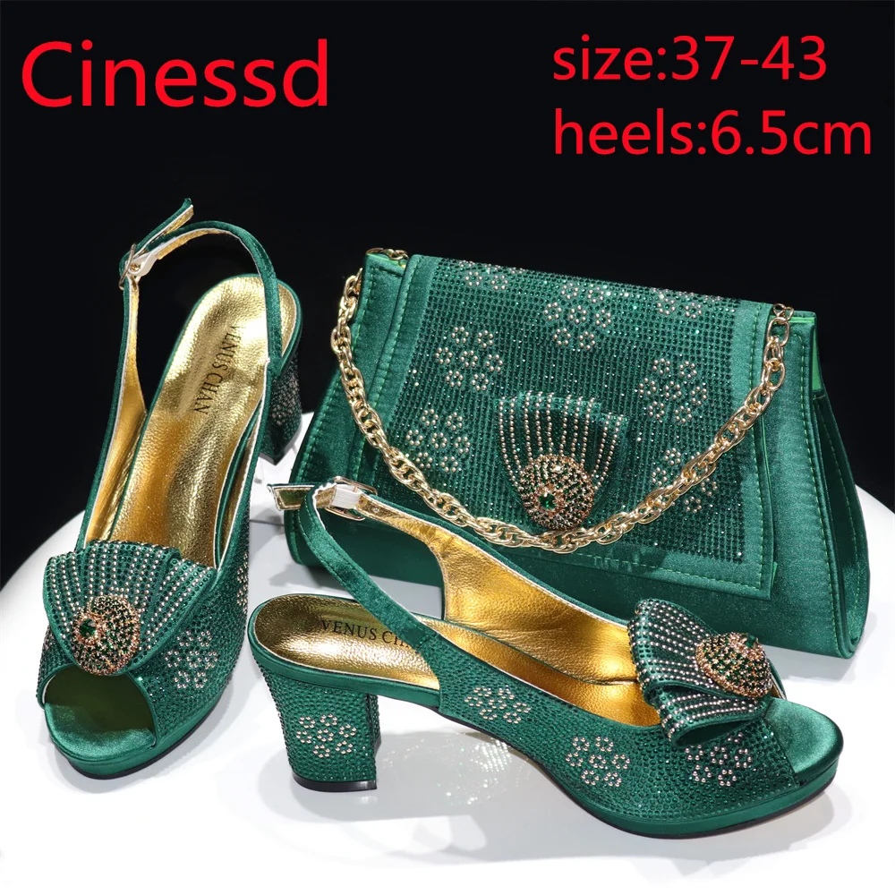 2024 Latest Gold Color Fashion And Elegant Flower Design Chinese Pattern Party Ladies Shoes And Bag Set