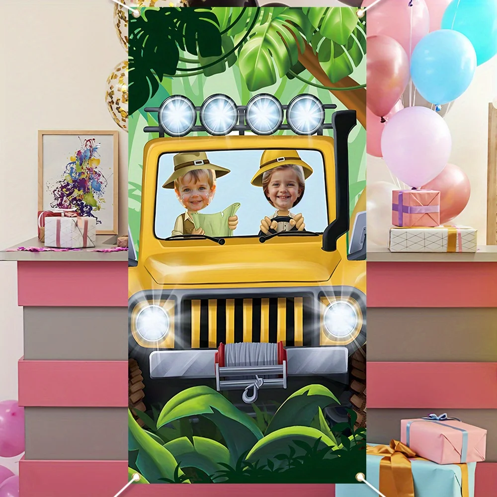 لافتة باب لصور سفاري الغابة من الفينيل، خلفية سفاري، خلفية مغامرة، لعبة الغابة المضحكة، لوازم ديكور حفلات أعياد الميلاد للأطفال #2