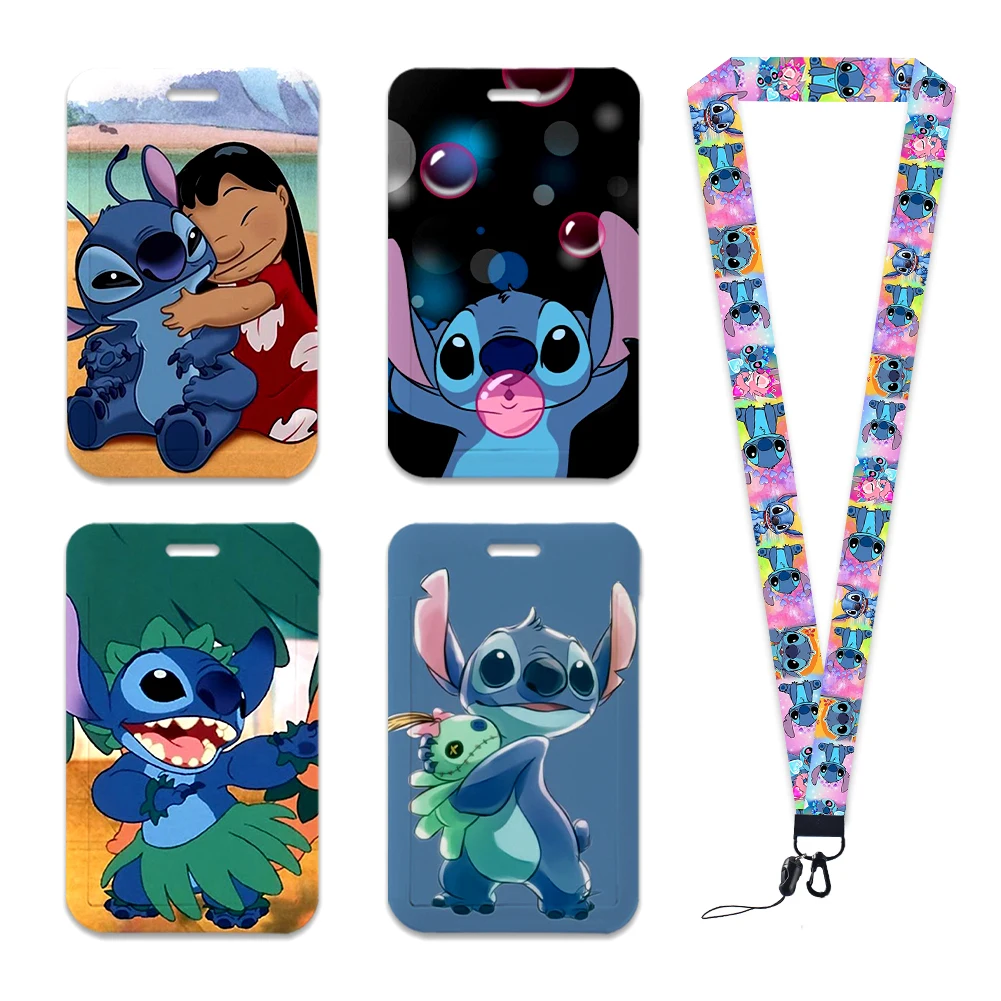 Stitch Disney Cartoon Neck Strap Polyester Stationery ID Card Holder Lanyard Keychain ID Badge Holder