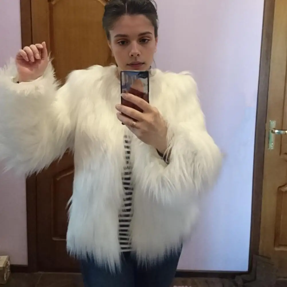 

Women's Faux Fur Jacket Warm Plush Round Neck Women Coat Autumn Winter Women Jacket Long Sleeve Furry Coat Casual Outerwear