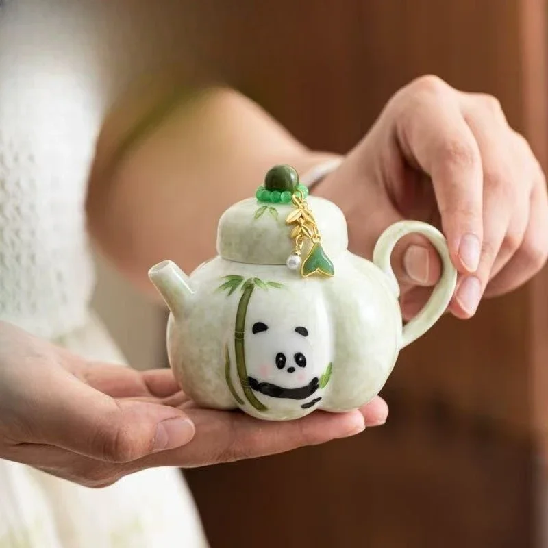 70ML Hand Painted Panda Pumpkin Pot Ball Hole Filter Kung Fu Teaset Gift Bubble Teapot Household Cute Lady High-end Small Teapot
