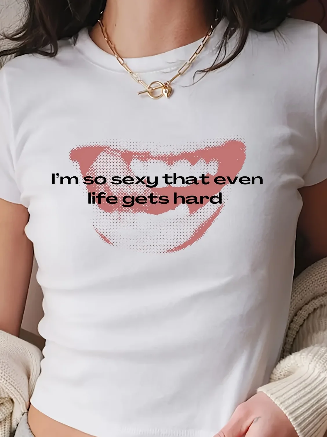 

Crop Top Women's Y2K 90s Retro Short Sleeve T-Shirt Lips of Vintage Text Cropped Fit 2000s Tee with Y2K Cropped