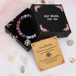 1PC Ideal Christmas Gift for Grandma,Exquisite Tree of Life Pendant Healing Bracelet & Gift Box Blessing Card Gift for Grandma