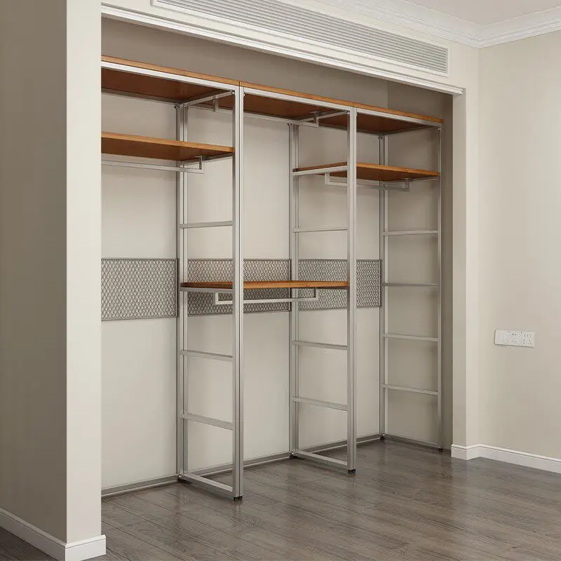 Pure solid wood wardrobe 2026 new popular bedroom home wardrobe metal wrought iron steel frame structure custom cloakroom
