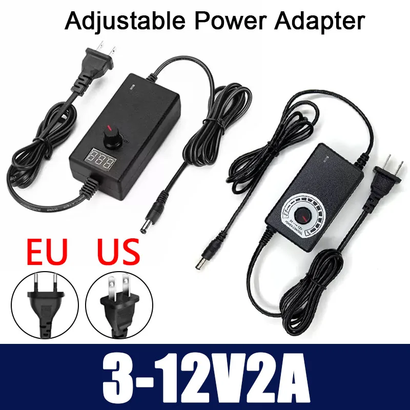 

AC/DC 100-220V to DC 3-12V2A Adjustable Power Adapter with Switching Voltage Regulated Universal Power Supply With display