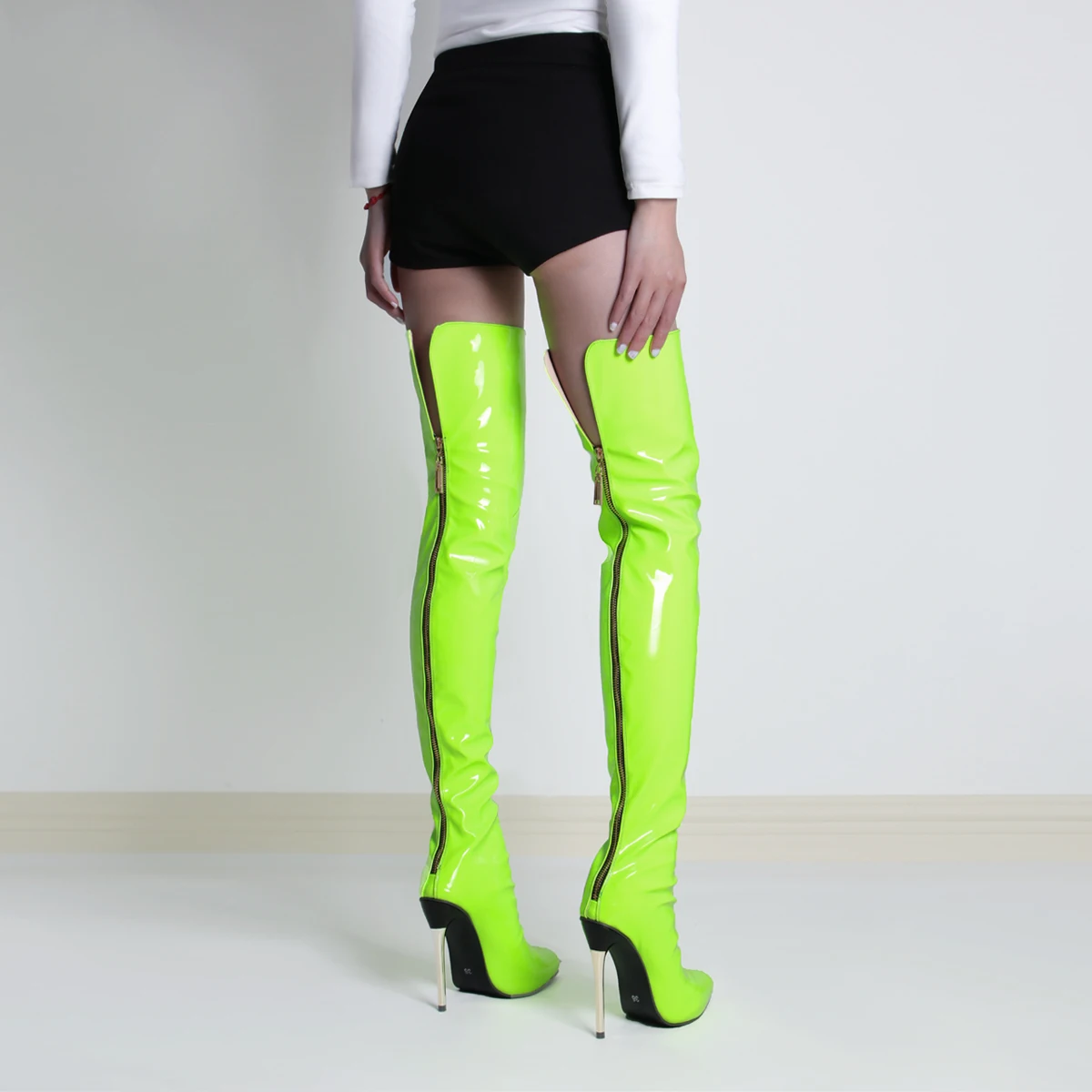 

Sexy Stiletto Metallic 11Cm Women's Thigh High Boots Fashion Patent Leather Women Leg Boots