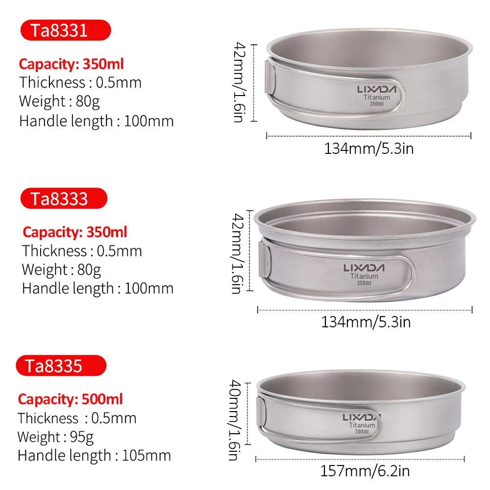 

Lixada Titanium Frypan для кемпинга на открытом воздухе, походов, походов, семейная Сковорода со складными ручками для активного отдыха