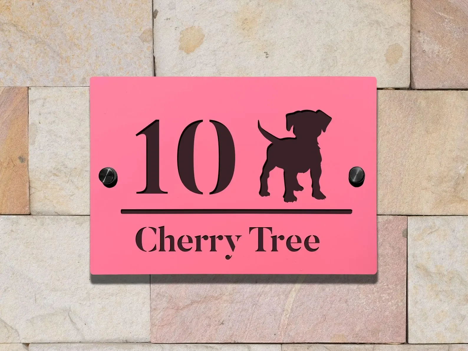 علامة عنوان مخصصة الحد الأدنى من الأكريليك رقم المنزل جرو صورة ظلية نمط مجتمع رقم المنزل عنوان المنزل علامة #2