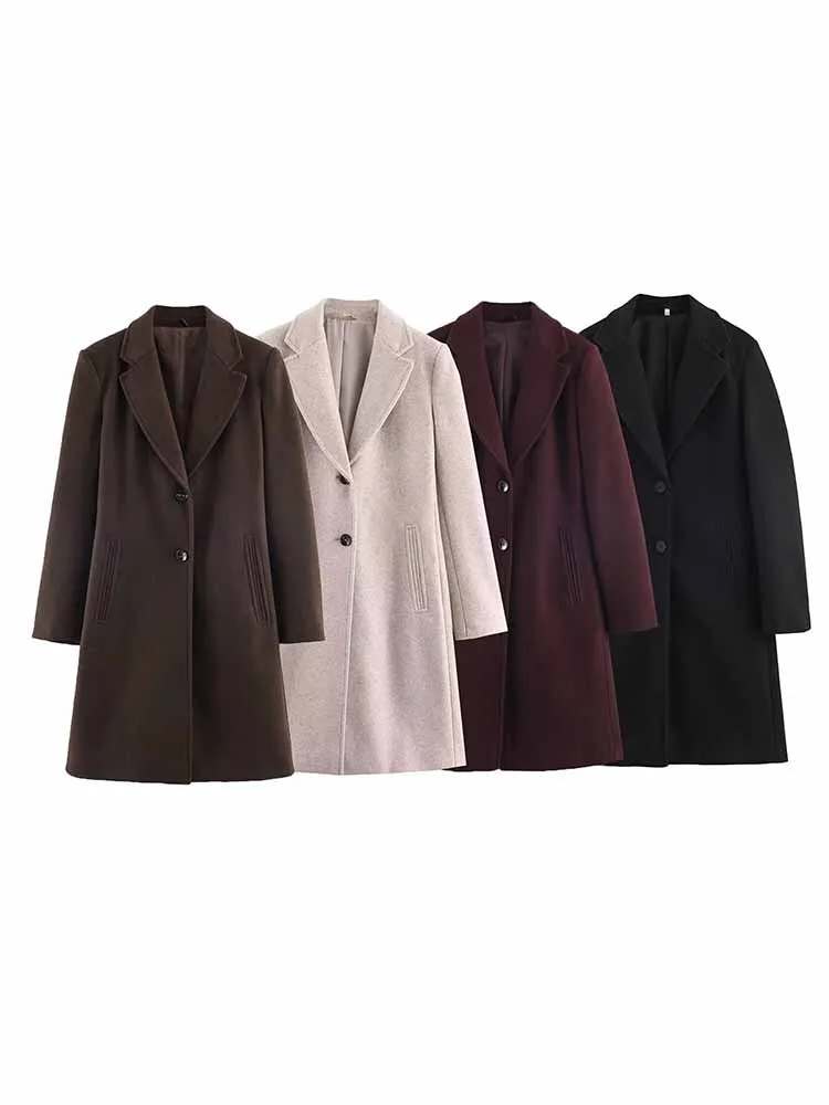

HH Woman Winter Fashion Long Sleeves Lapel Soft Fabric Shoulder Pads Single Breasted Long Coat Female Casual Commuting Coat