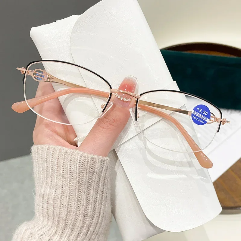 Anti Blue Light Presbyopia Eyeswear Reading Glasses Memory Hyperopia Half-frame Eyeglasses óculos +1.0+1.5+2.0+2.5+3.0+3.5+4.0