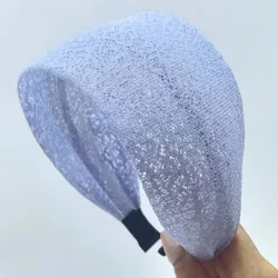 Diadema ancha de encaje para mujer, diseño antideslizante, borde bordado ancho, accesorios para el cabello de punto, estilo elegante