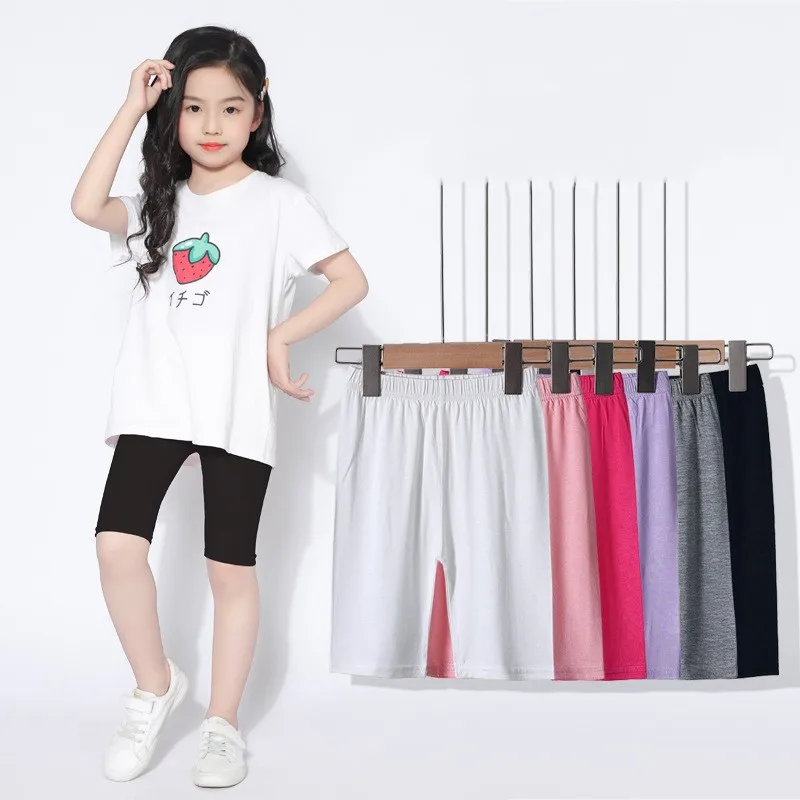 Girls Pants Fifth Shorts Soft Elastic Kids Leggings Knee Length Children Skinny Pant Solid Color 2-12Y Cropped Bottoms Leggings