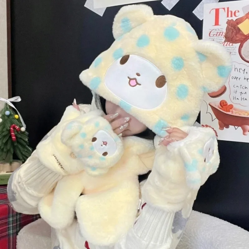 

Kawaii Sanrio Marumofubiyori Blanket Bear Gloves And Scarves Set Anime Peripheral Gifts Marumofubiyori Girls Christmas Gifts