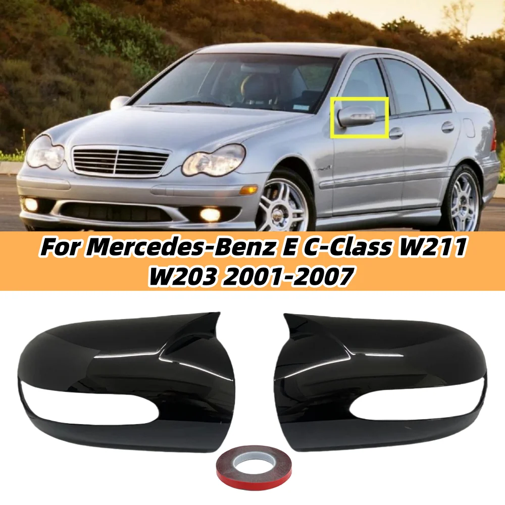 

For Mercedes-Benz E-Class C-Class W211 W203 AMG 2001-2007 Pair Car Side Rearview Mirror Cover M Style Door Wing Mirror Caps Trim