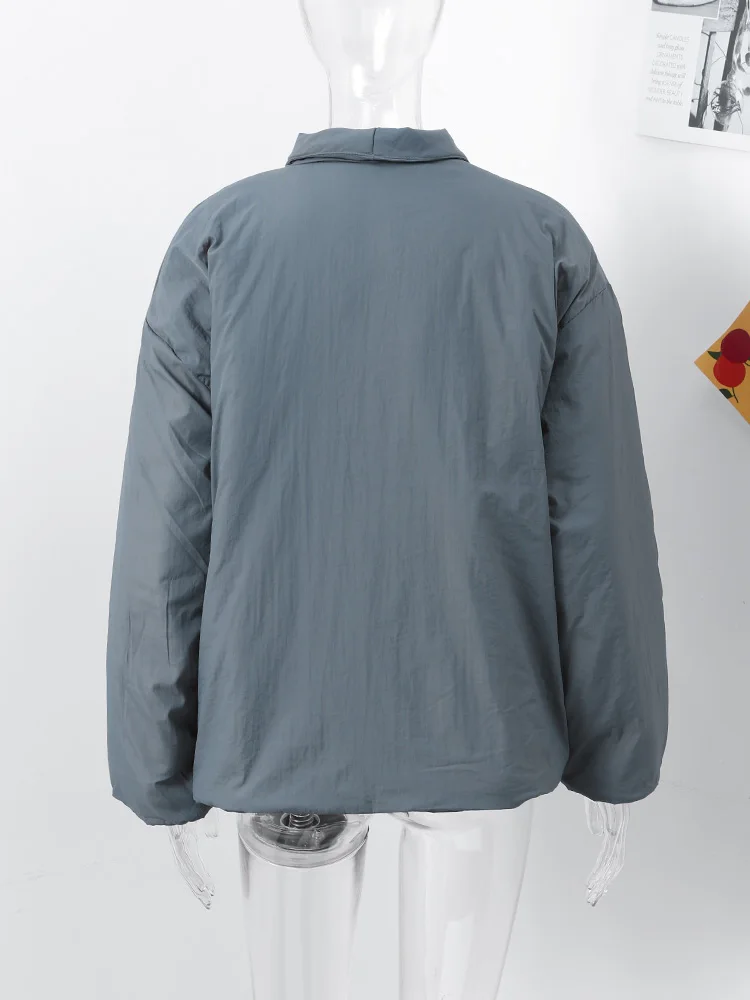 2025秋冬 暖かいアウター ヴィンテージ風 中綿入り レースアップ コットン レディースコート ゆったり Vネック 長袖 ポケット付き 厚手 グレー ジャケット