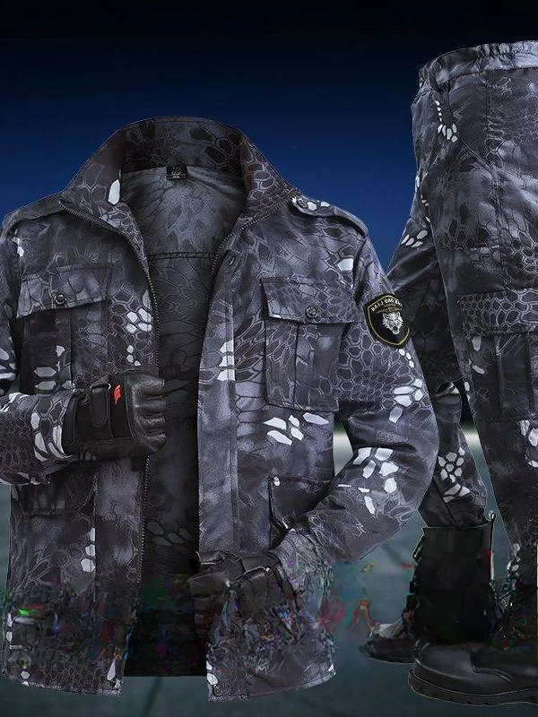 

Mens Camouflage Workwear Set Bla Python Pattern Outdoor Wear Resistant Long Sve Zipper Closure Fac Workop orm
