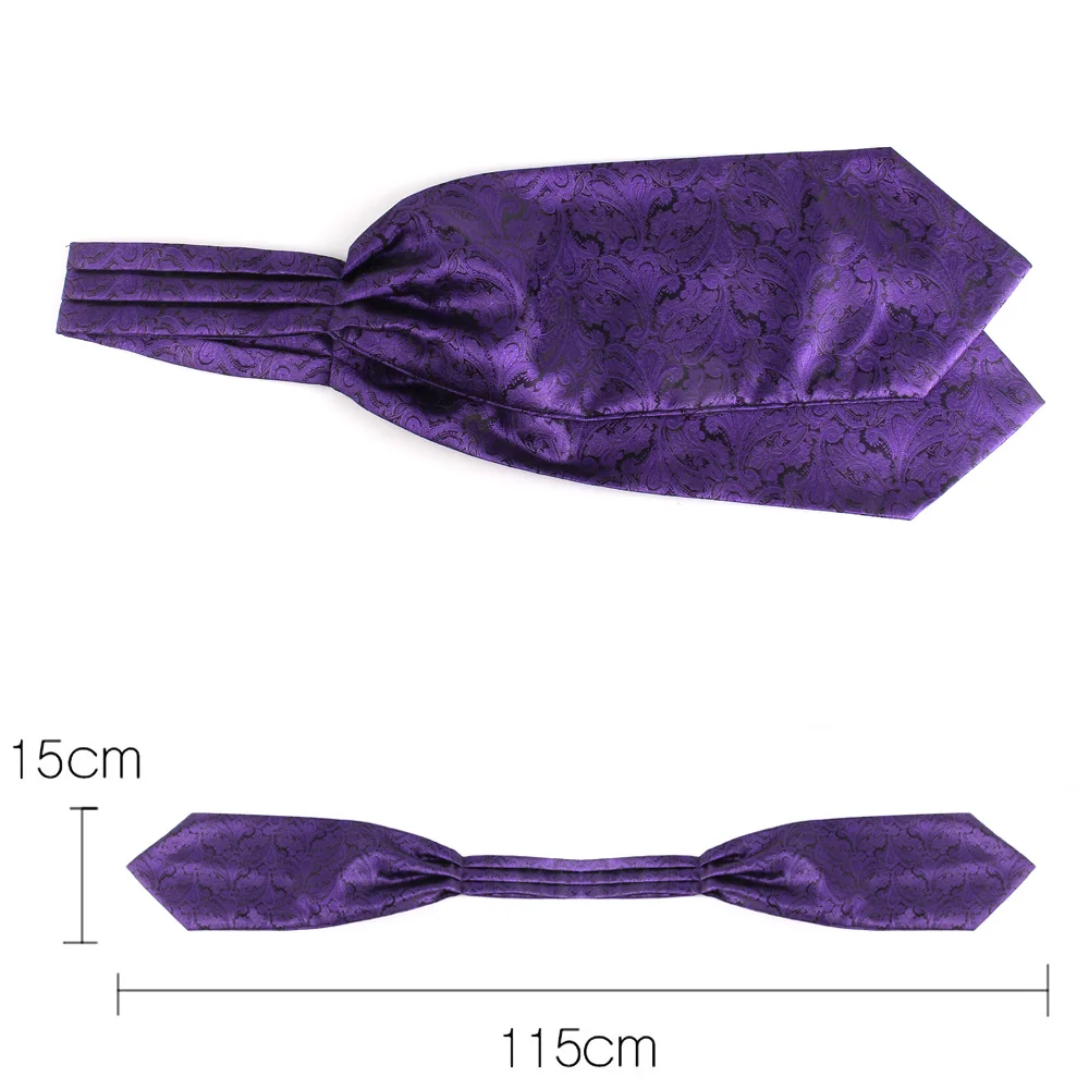 Purple Men Cashew Tie Wedding Formal Cravat Ascot Ties Scrunch Self British Gentleman Polyester Soft Paisley Neck Tie Luxury