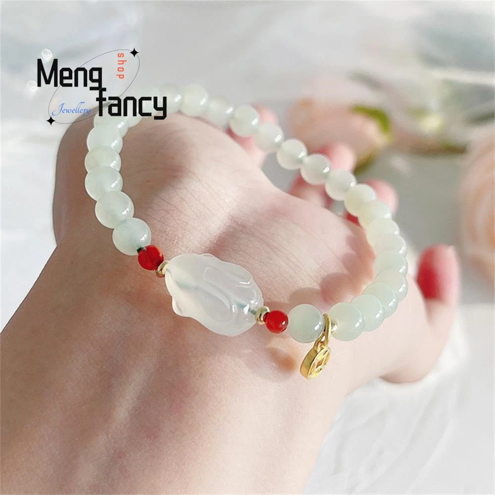 Natural New Hetian Jade Lovely Rabbit Bracelet Simple Exquisite High-grade Elegant Fashion Jewelry Sexy Young Girls Holiday Gift