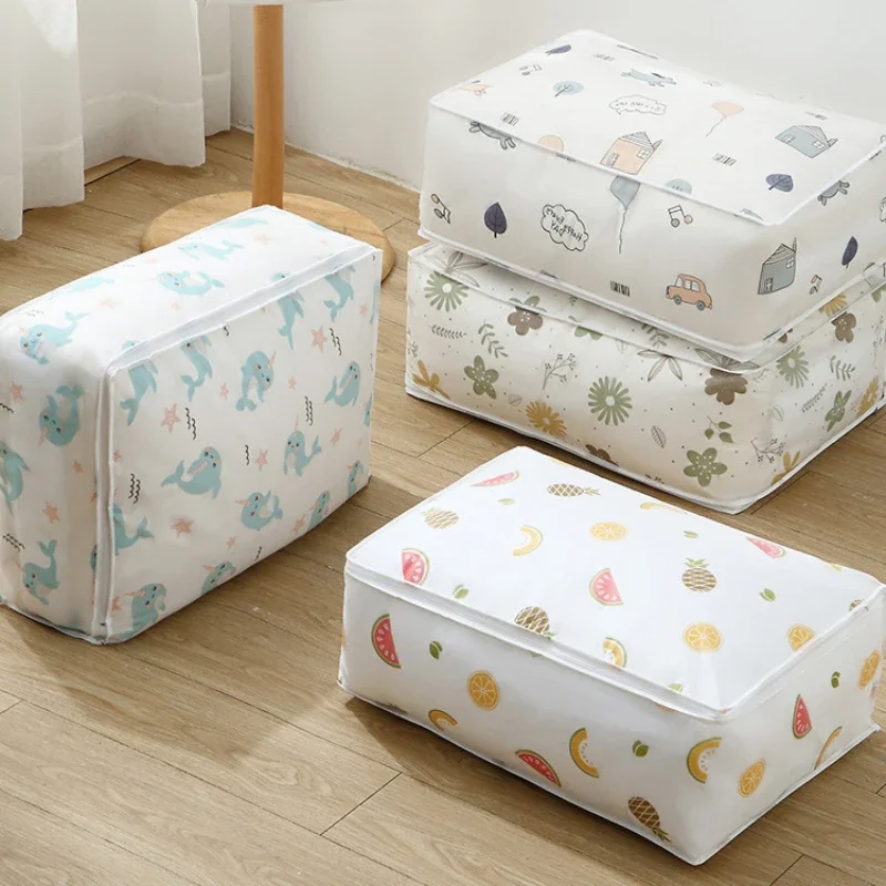 70*50*25cm PEVA Three-dimensional Cotton Quilt Storage Bag,Transparent Printed High-capacity Clothes Duvet Bag,Washable Reusable