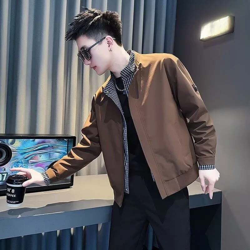 

Весенне-осенняя свободная мужская куртка в стиле хипстер, уличная мода, корейская версия, модная верхняя одежда, приталенный крой, длинный рукав