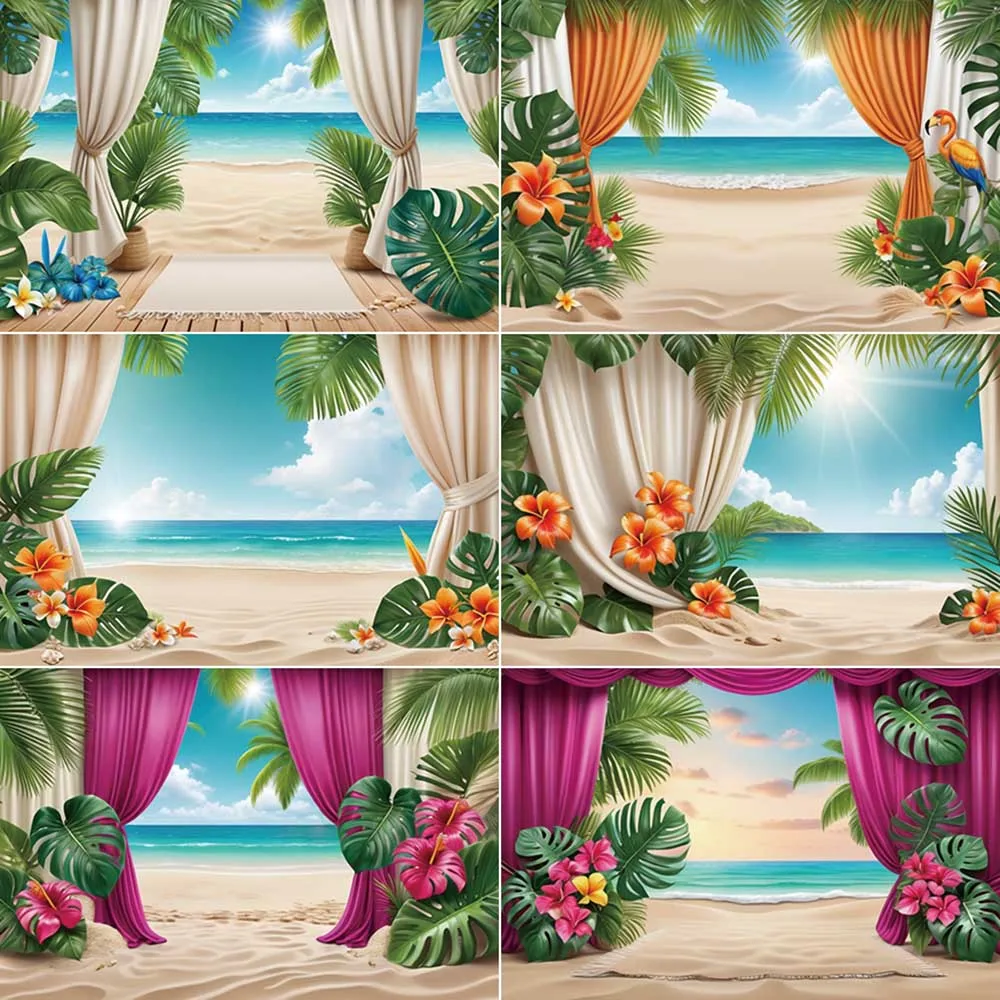 

MOON.QG Tropical Beach Boy Background Landscape Sea Curtain Arch Backdrops Custom Summer Holiday Decoration Photography Props