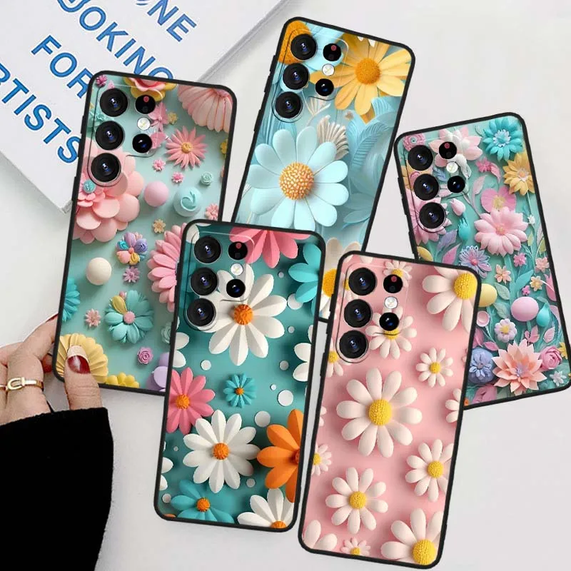 Cartoon Floral Pattern For Samsung Galaxy F36 F56 M56  Note 20 10 Lite Soft Black Straight Edge Phone Case Cover