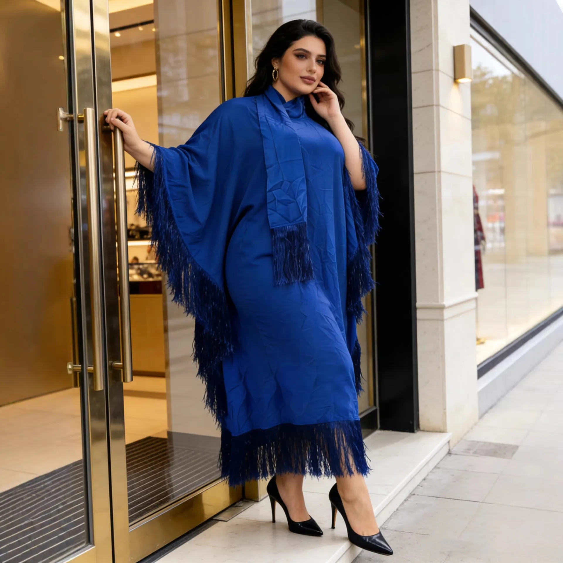 

Plus Size African Party Evening Dresses for Women 2026 Spring Autumn Fashion African Long Sleeve Tassel Long Maxi Dress Gowns