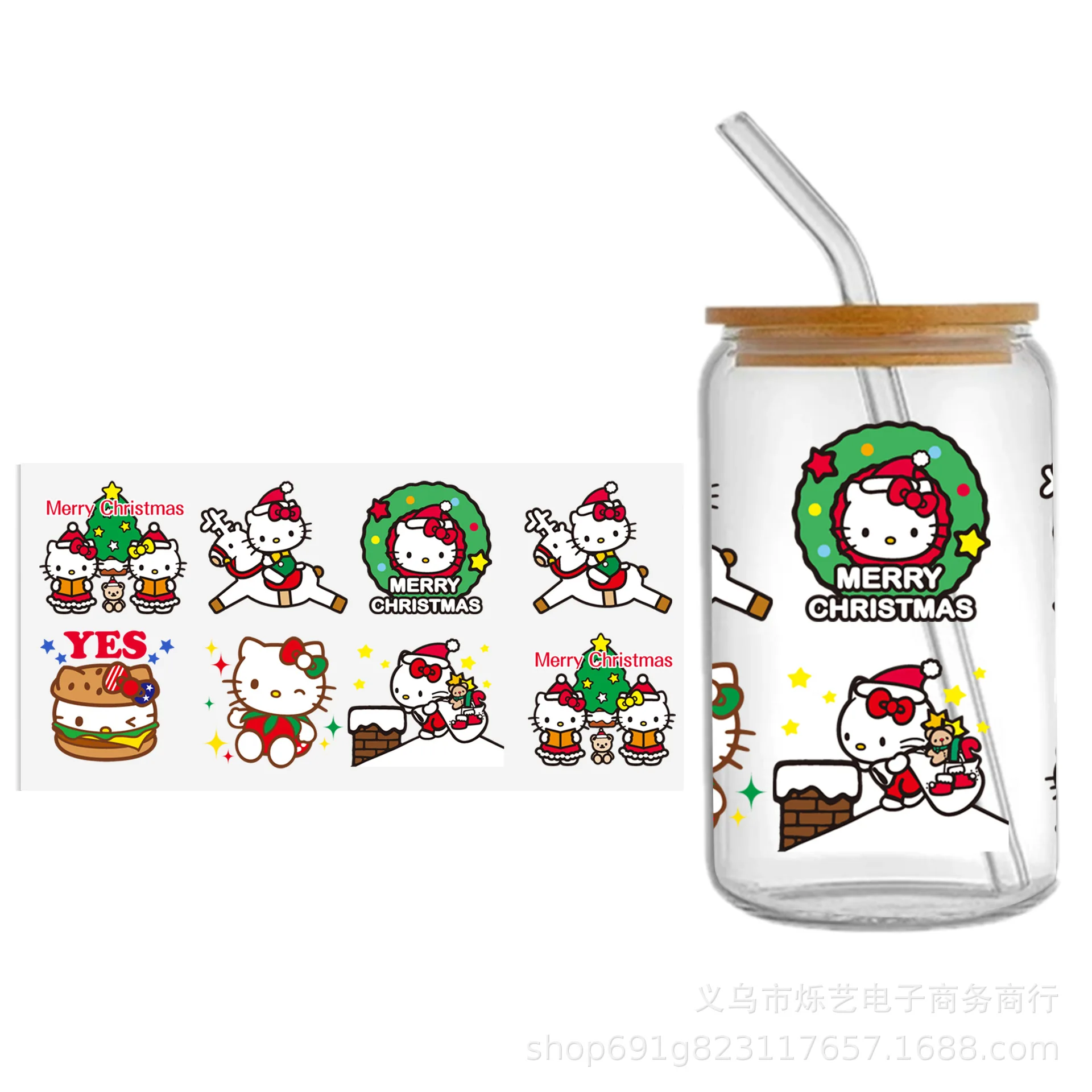 كاواي أنيمي نقل ديي الشارات ، سانريوس ، مرحبا كيتي ، فوق البنفسجية ، ملصق DTF للأكواب الزجاجية ، كورومي ، لحن بلدي ، عيد الميلاد #6