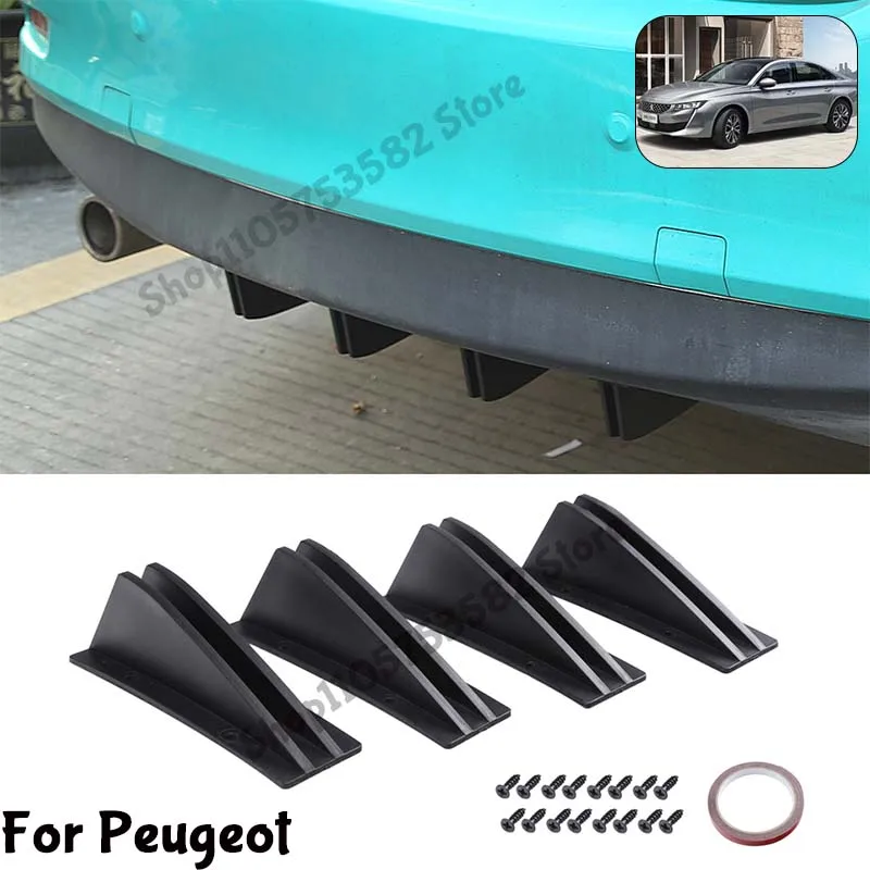 For Peugeot Rear Bumper Shark Fin Diffuser Carbon Fiber Lip Spoiler Airflow Anti-Collision Protector