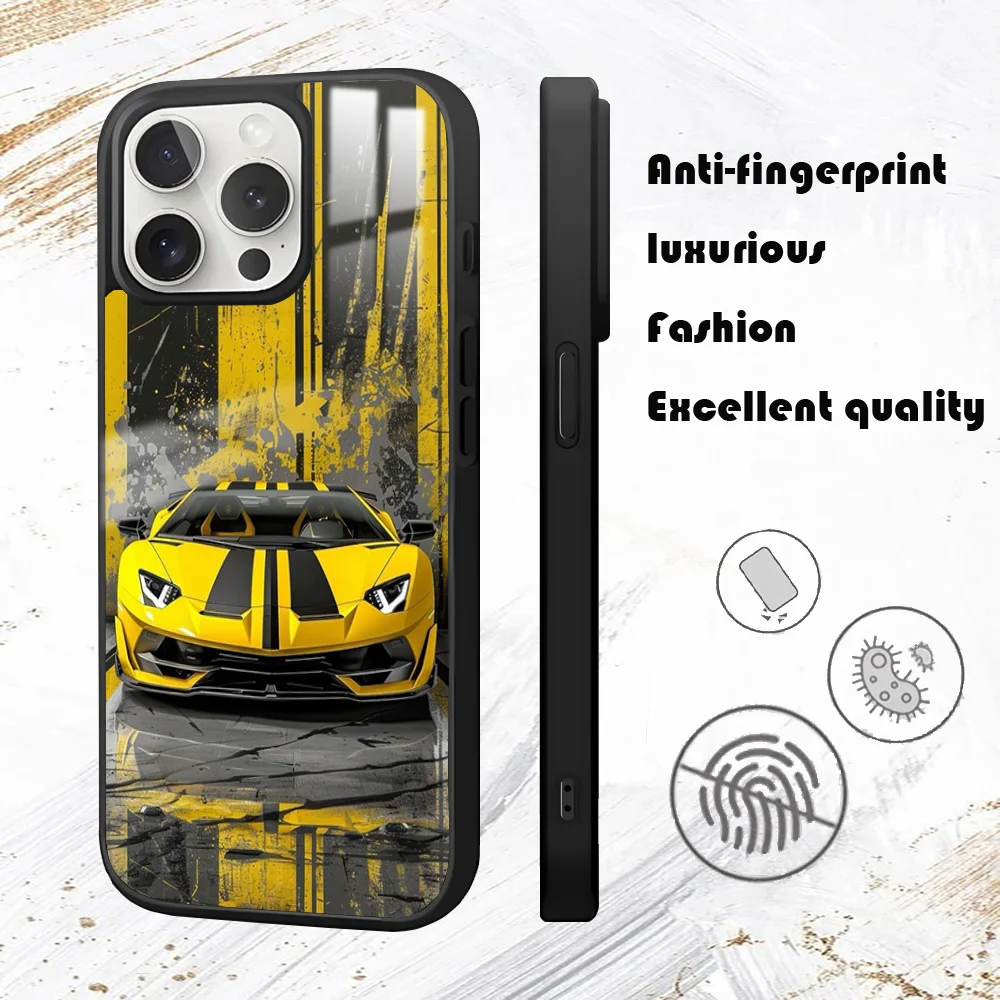 luxury L-Lamborghini-L sports car Phone Case For iPhone 16 15 14 13 12 11 Pro Max Plus Mini PC Mirror Fashion  phone case