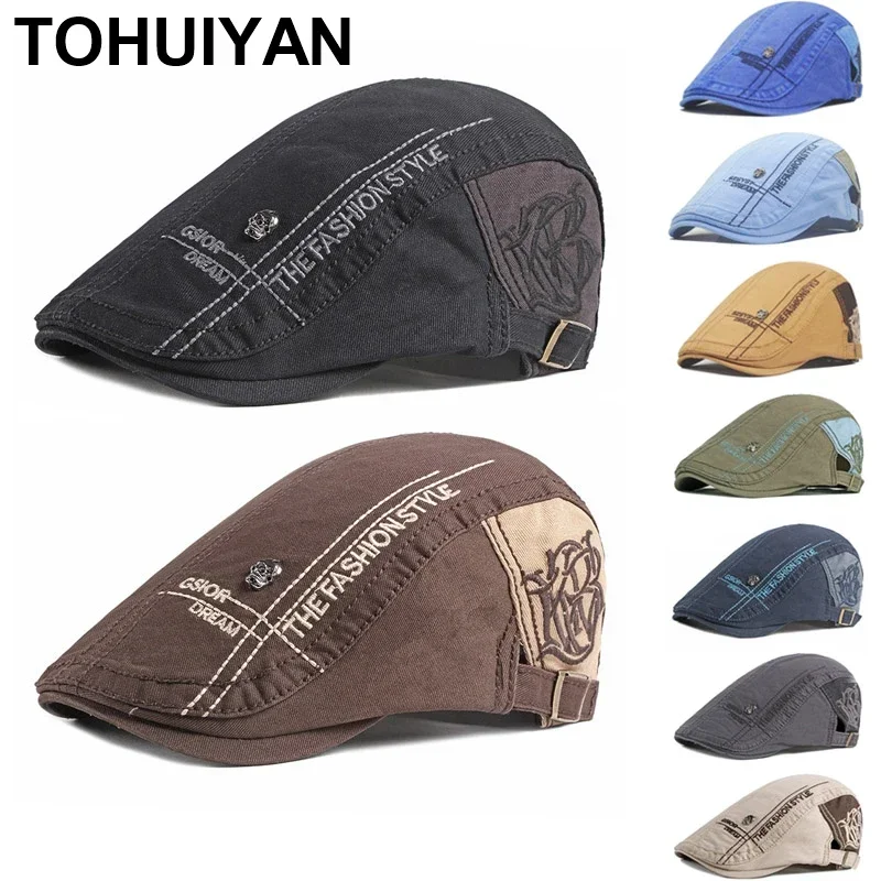 Unisex Skull Letters Newsboy Caps for Men Soft Cotton Beret Hat Women Sun Protection Cabbie Hats Driver Adjustable Ivy Flat Cap