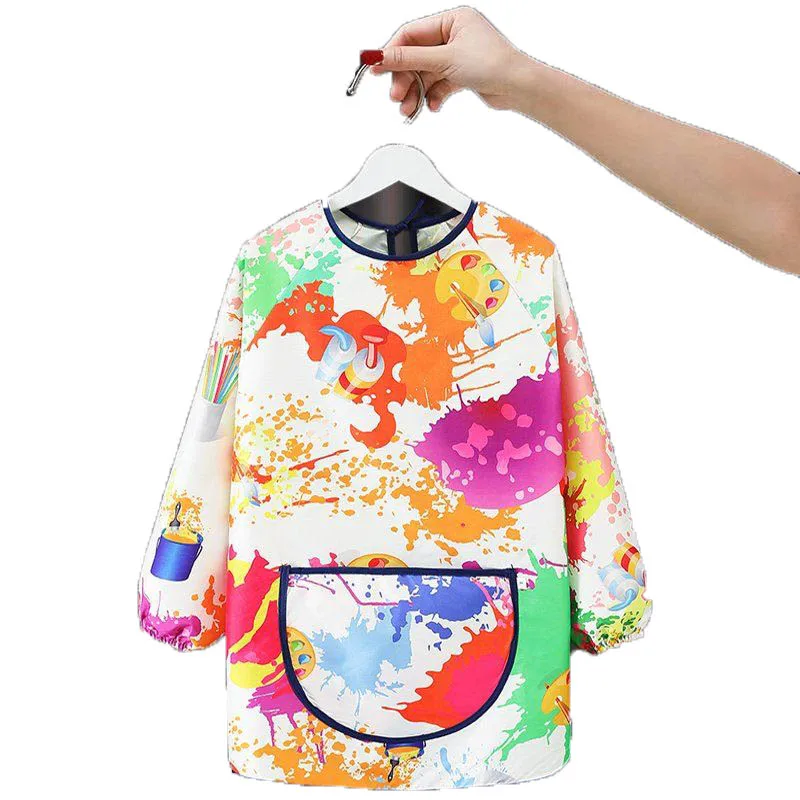 Waterproof Working Apron  Pocket Oil Painting Artist Uniform for Kids Children Apron for Painting Long Sleeved Clothes Accessori