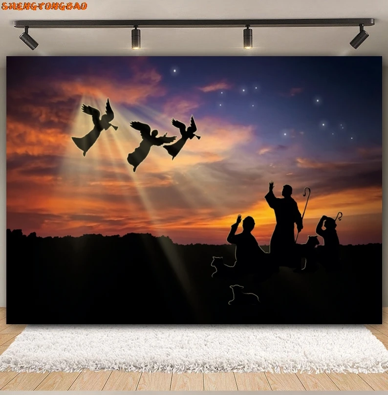 Nativity Jesus Cross Backdrop Christ Birth of Jesus Holy Bible Crucifixion Mountain Sunset Christmas Photography Background Deco