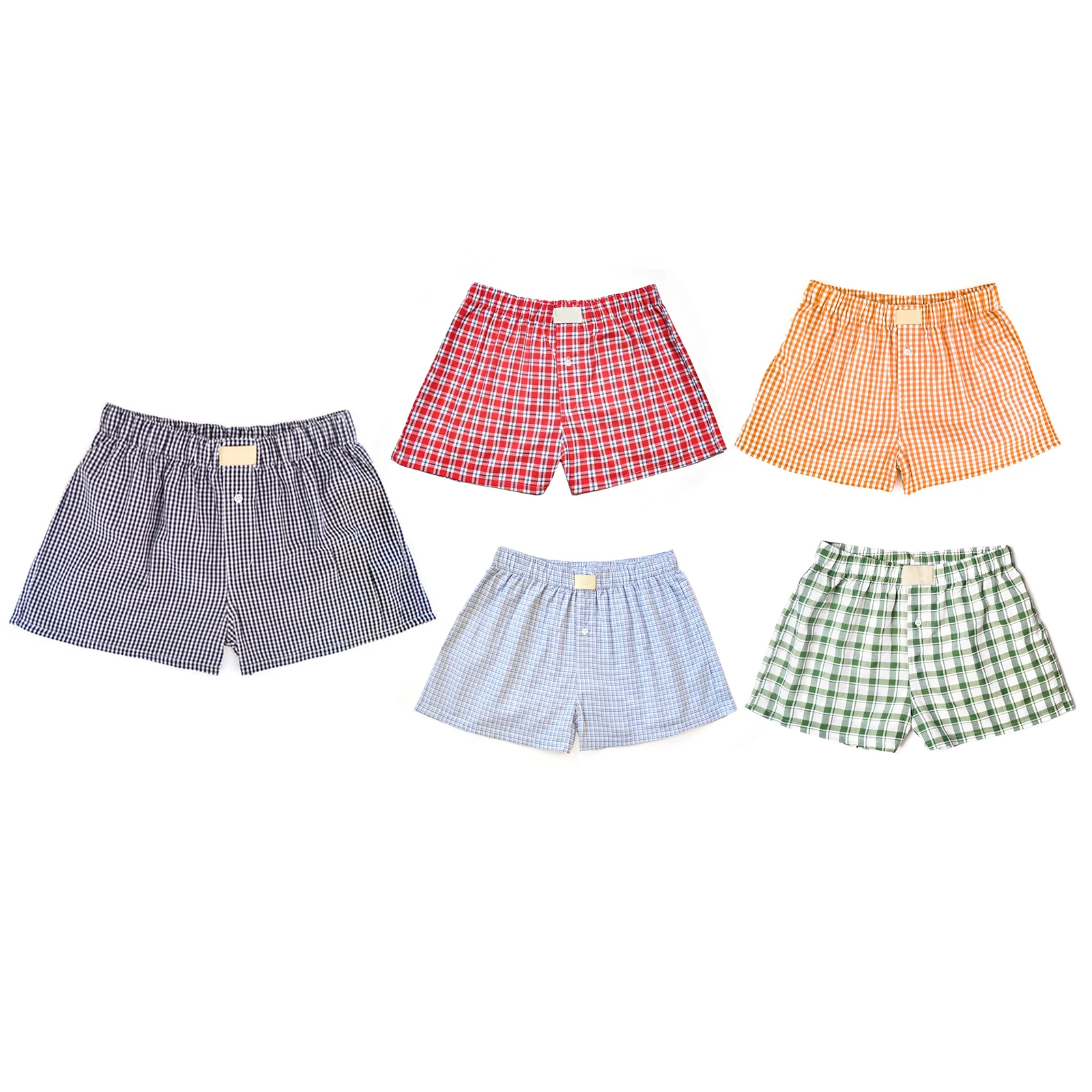 Shorts xadrez solto para mulheres, elástico, perna larga, verão