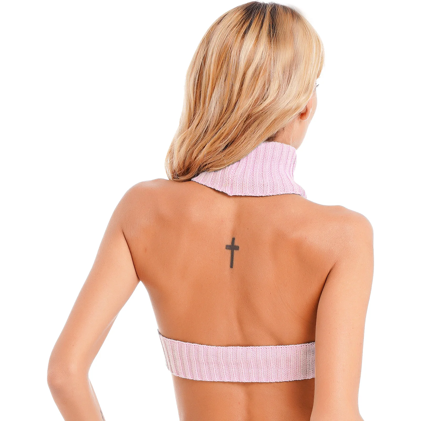 Nimiya damski golf Halter dzianinowy klub kamizelki prążkowany sweter moda nieregularny jednolity kolor bez rękawów Bar Backless dzianina