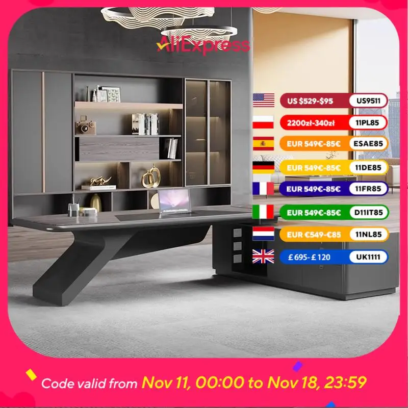 

Luxury Mid Century Office Desk Standing Black Reception Executive Computer Desks L Shaped Corner Mesa De Escritorio Furniture