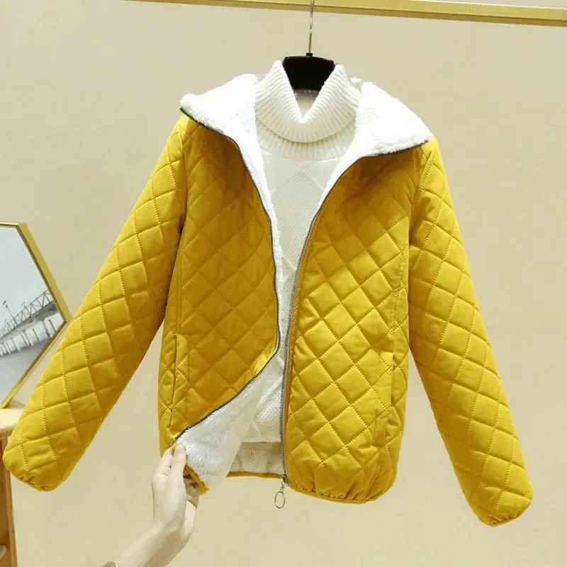 Abrigo de algodón de manga larga para mujer, Parka gruesa y cálida de plumón de cordero, moda de otoño e invierno, 2023