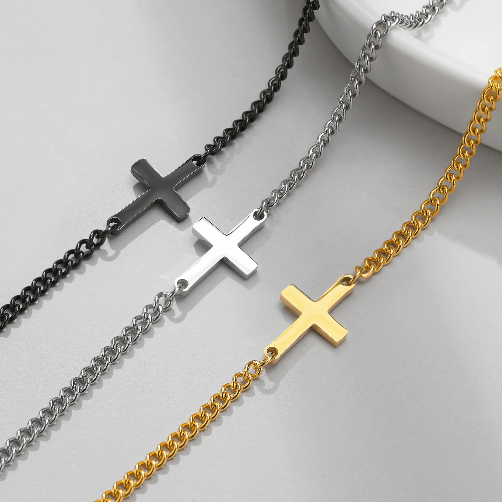 Stainless Steel Cross Religious Christian Bracelets for Men Boys,Wristband Jewelry,Gifts for Him