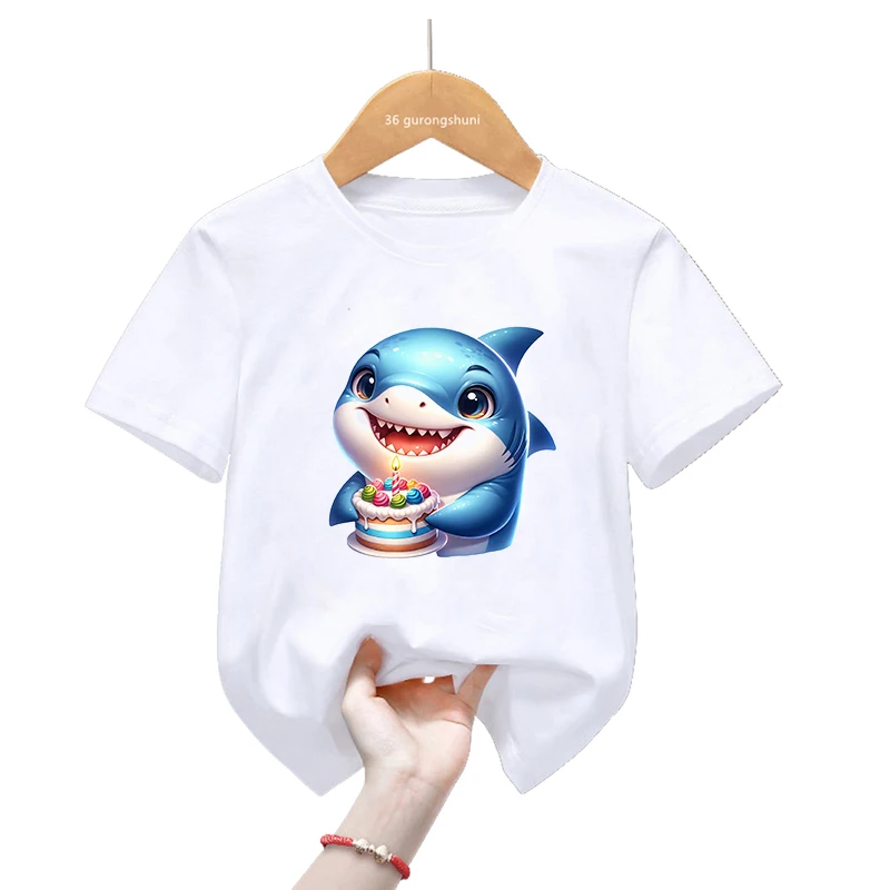 Watercolor Shark Printed T Shirt Girls/Boys Birthday Gift Kids Clothes Harajuku Kawaii T-Shirt Summer Fashion Tshirt Tops