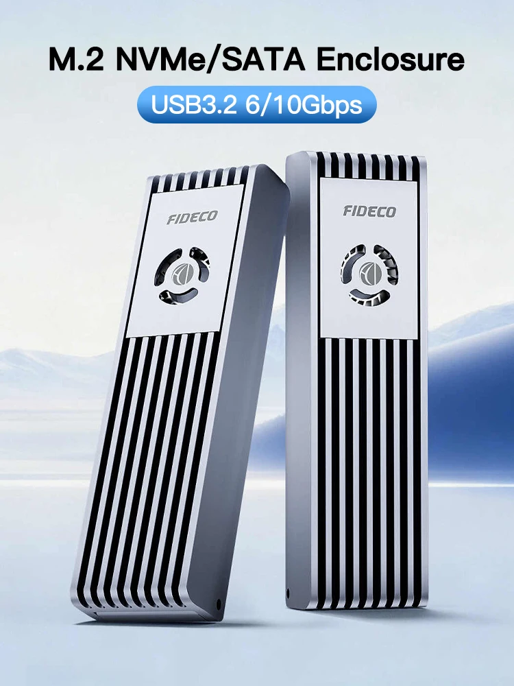 Obudowa FIDECO M.2 NVMe SATA SSD, aluminiowa, adapter M2 NVMe na USB z wentylatorem chłodzącym, obsługa UASP i Trim, instalacja bez użycia narzędzi. — zdjęcie produktu 7