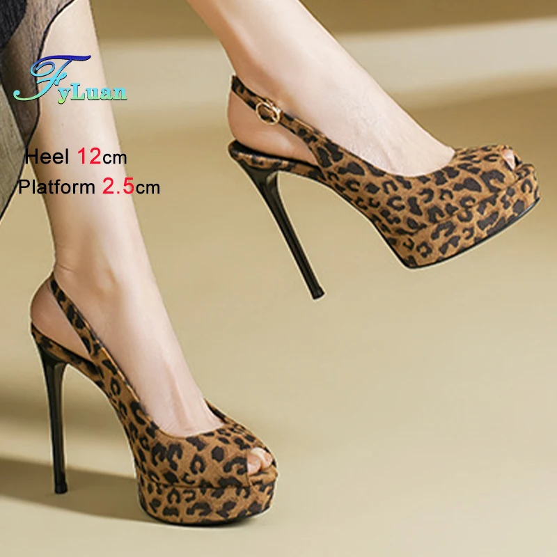 

Сексуальные женские туфли-лодочки, модные сандалии на шпильке со шнуровкой сзади, непромокаемые сандалии на платформе, замшевые туфли на высоком каблуке с леопардовым принтом