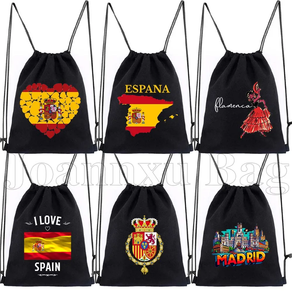 

Spanish Girl Espaa Seville Spain National Flag Barcelona Spain Canvas Drawstring Bags Soccer Backpack Gym Sackpack String Bag
