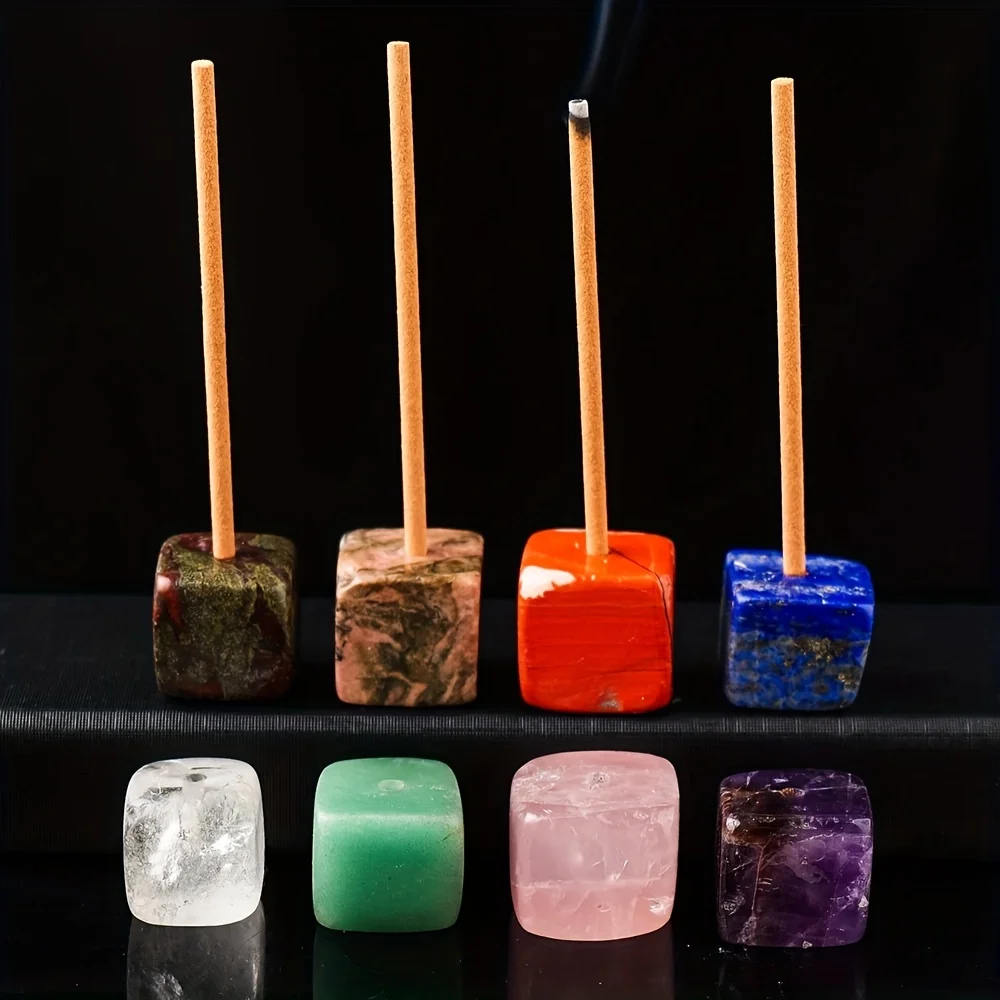 Natural Crystal Incense Holder - Square Gemstone Incense Burner for Meditation and Yoga