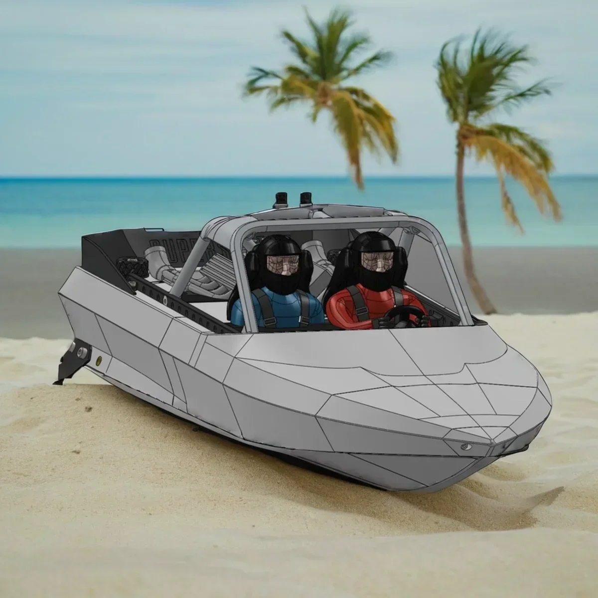 39CM New Upgraded Super Sprint M-JET-35 Jet Boat Aluminum Propeller 3D Printed Speedboat Body Ship Model Toys