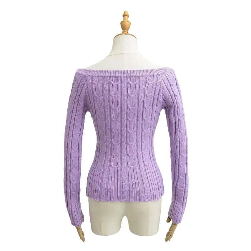 Wiosenny nowy sweter damski Fried Dough Twists z długim rękawem, wąski, solidny, hurtowo