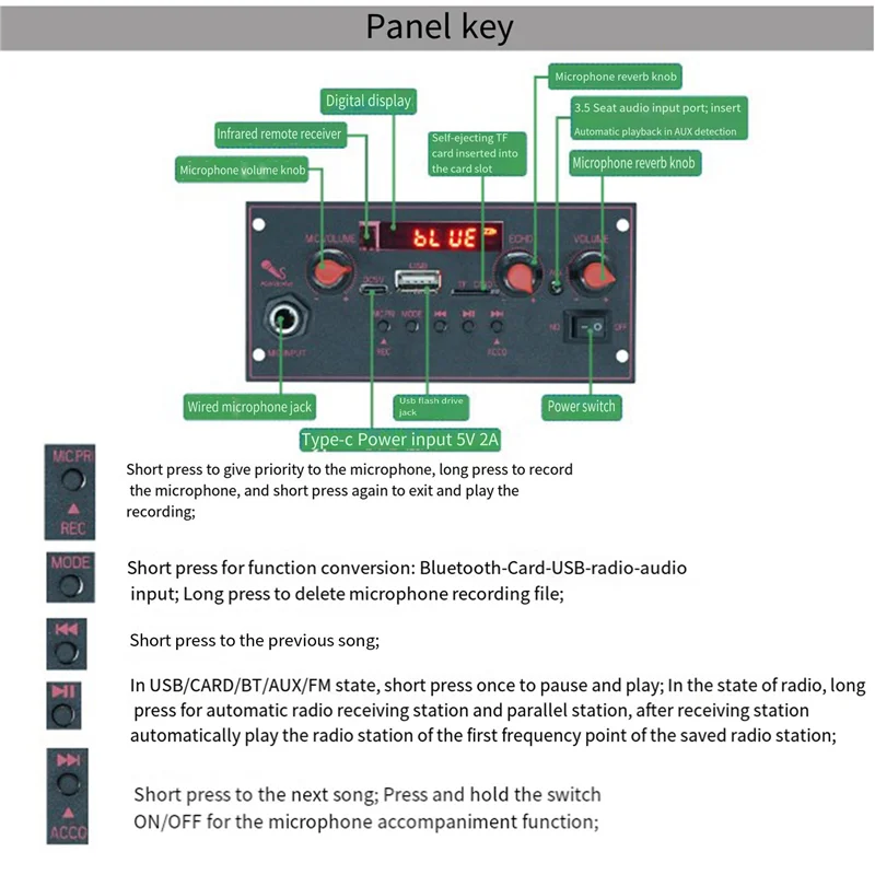 AED7-Amplifier Board 2 X 10W Bluetooth Mp3 Decoding Board Trolley Audio Player Car Bluetooth Module Accessories
